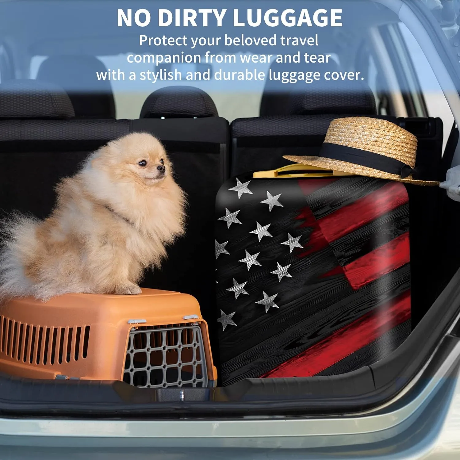 BVDIKMI Wood Grain Flag Suitcase Cover Elastic Protective Dustproof Washable Travel Luggage Covers for Suitcase With Cute Baggage Tag (S, Fit 18-21 Inch Luggage)