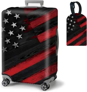 BVDIKMI Wood Grain Flag Suitcase Cover Elastic Protective Dustproof Washable Travel Luggage Covers for Suitcase With Cute Baggage Tag (S, Fit 18-21 Inch Luggage)