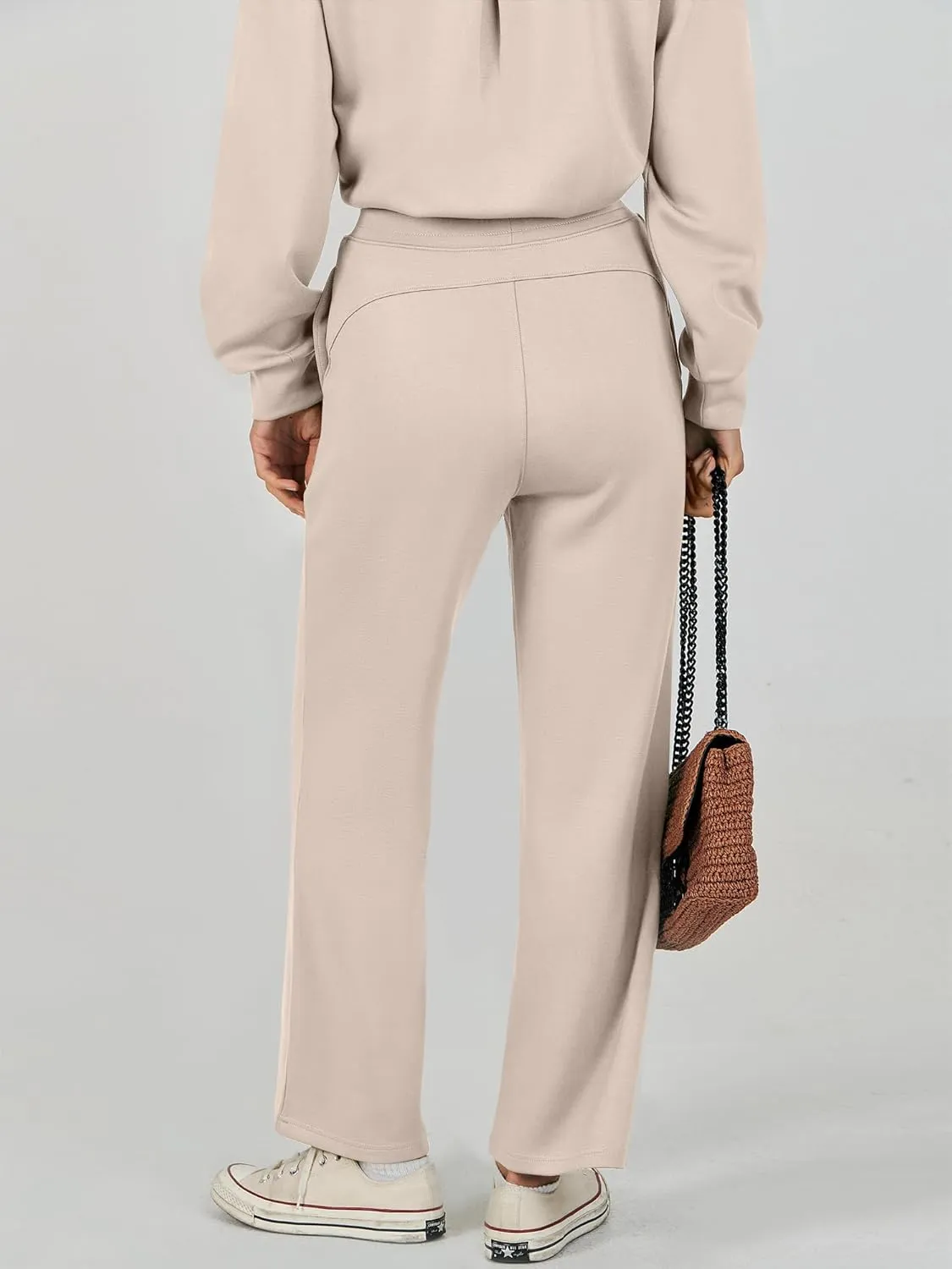 Caracilia Women's 2 Piece Outfits Sweatsuit Fall Crewneck Sweatshirts Wide Leg Pants Lounge Matching Sweat Sets Tracksuit