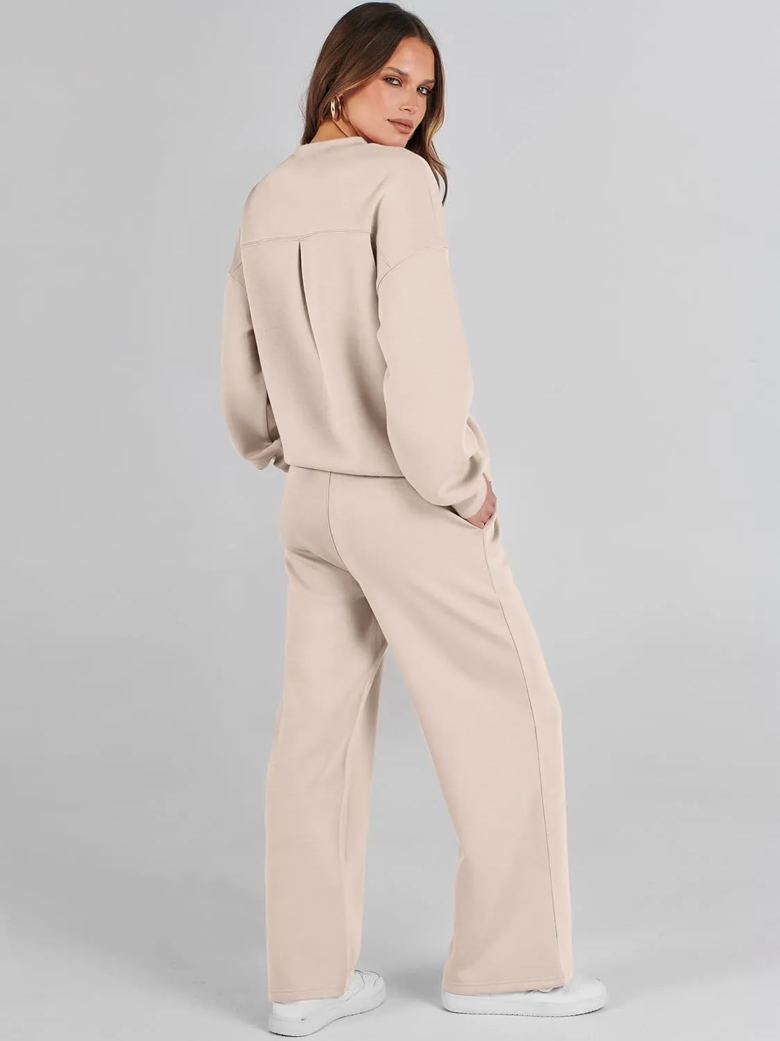 Caracilia Women's 2 Piece Outfits Sweatsuit Fall Crewneck Sweatshirts Wide Leg Pants Lounge Matching Sweat Sets Tracksuit