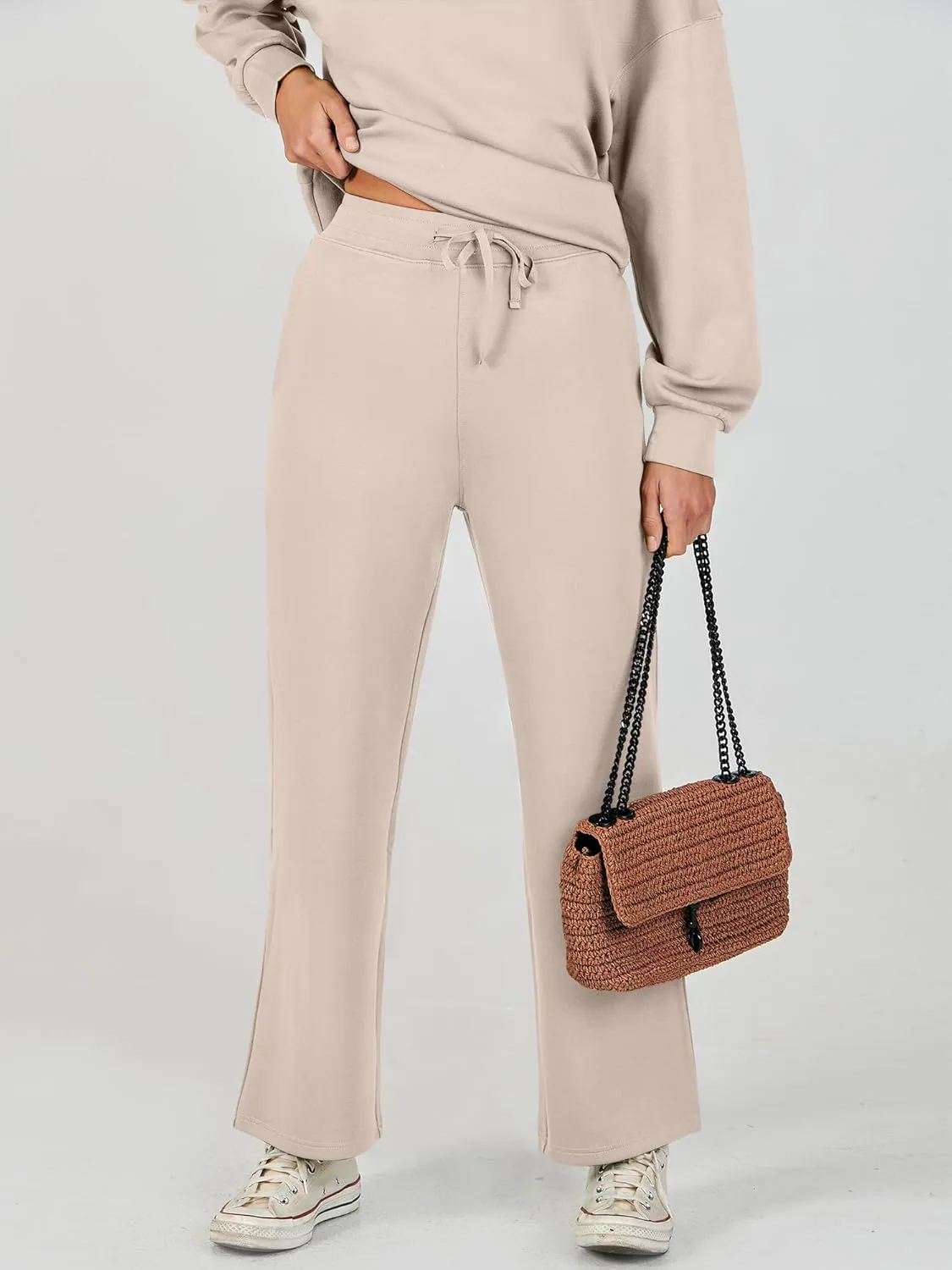 Caracilia Women's 2 Piece Outfits Sweatsuit Fall Crewneck Sweatshirts Wide Leg Pants Lounge Matching Sweat Sets Tracksuit