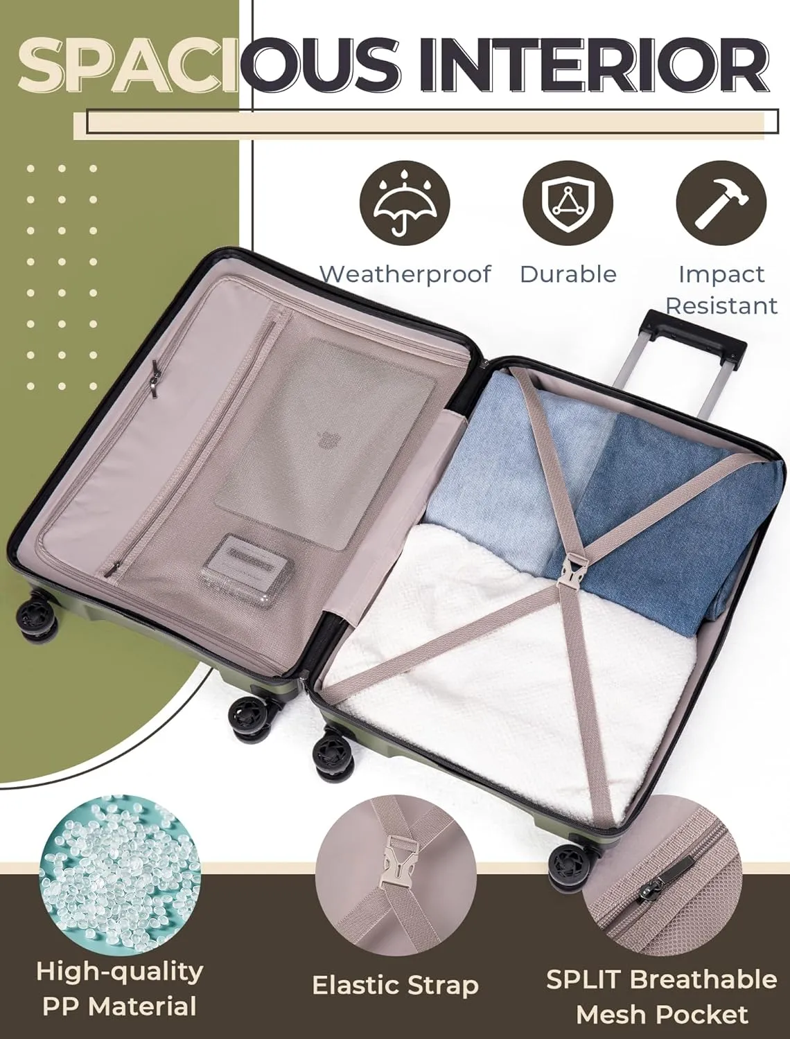 Carry On Luggage 22x14x9 Airline Approved, 20-inch Soft shell Suitcases with Wheels, PP Lightweight Carry on Suitcase with TSA Lock