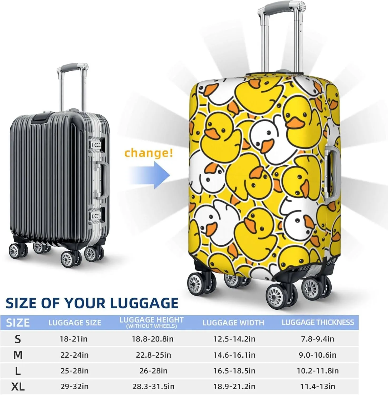 Cartoon Duckies Luggage Suitcase Covers Elastic Washable Cute Rubber Ducks Luggage Protector Travel Suitcase Protective Cover For Kid And Adult, S (Fit 18-21 Inch Luggage)