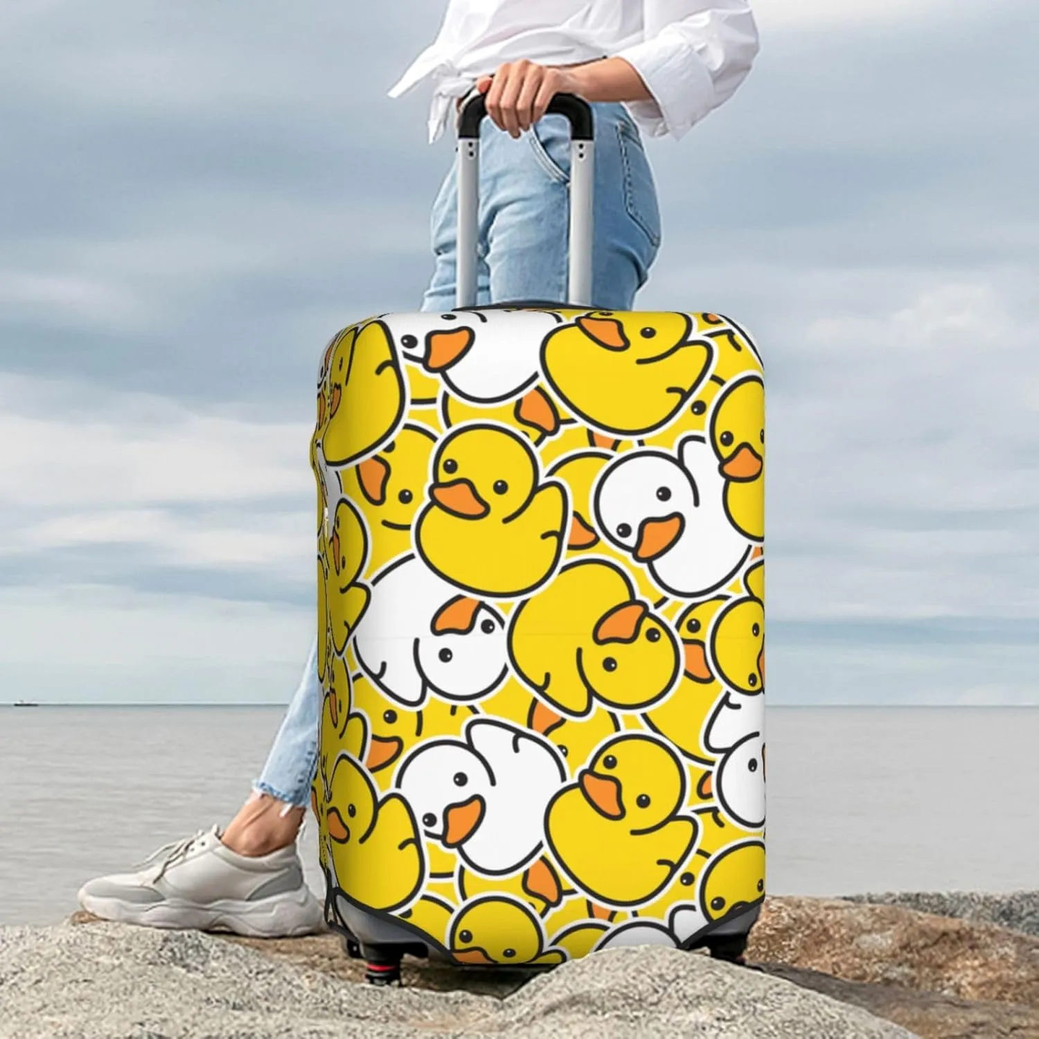 Cartoon Duckies Luggage Suitcase Covers Elastic Washable Cute Rubber Ducks Luggage Protector Travel Suitcase Protective Cover For Kid And Adult, S (Fit 18-21 Inch Luggage)