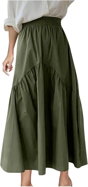 Casual Skirts for Women Pleated Midi Skirts High Waist Commuting Skirts All-Match Comfy Skirt Fall Loose Skirt