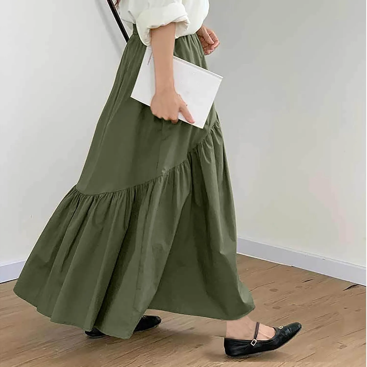 Casual Skirts for Women Pleated Midi Skirts High Waist Commuting Skirts All-Match Comfy Skirt Fall Loose Skirt