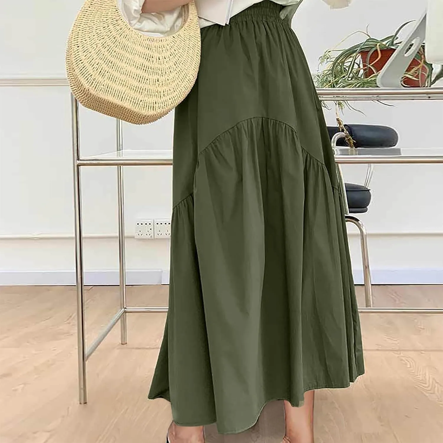 Casual Skirts for Women Pleated Midi Skirts High Waist Commuting Skirts All-Match Comfy Skirt Fall Loose Skirt