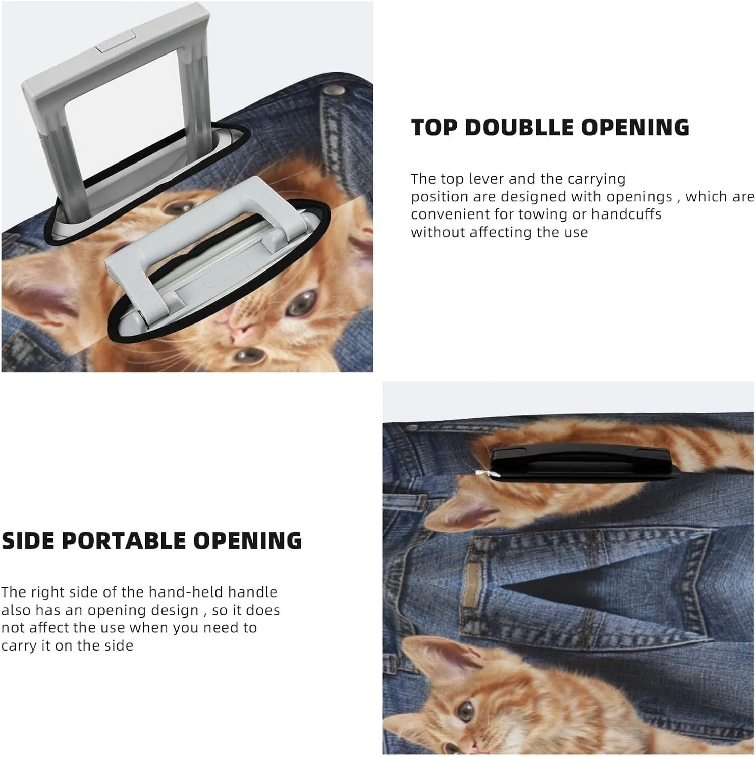 Cat Kitten Playing in Jeans Pocket Travel Luggage Cover Fits 18-32 Inch Luggage, Stretch Suitcase Cover Protector with Concealed Zipper for Wheeled Suitcase Tsa Approved
