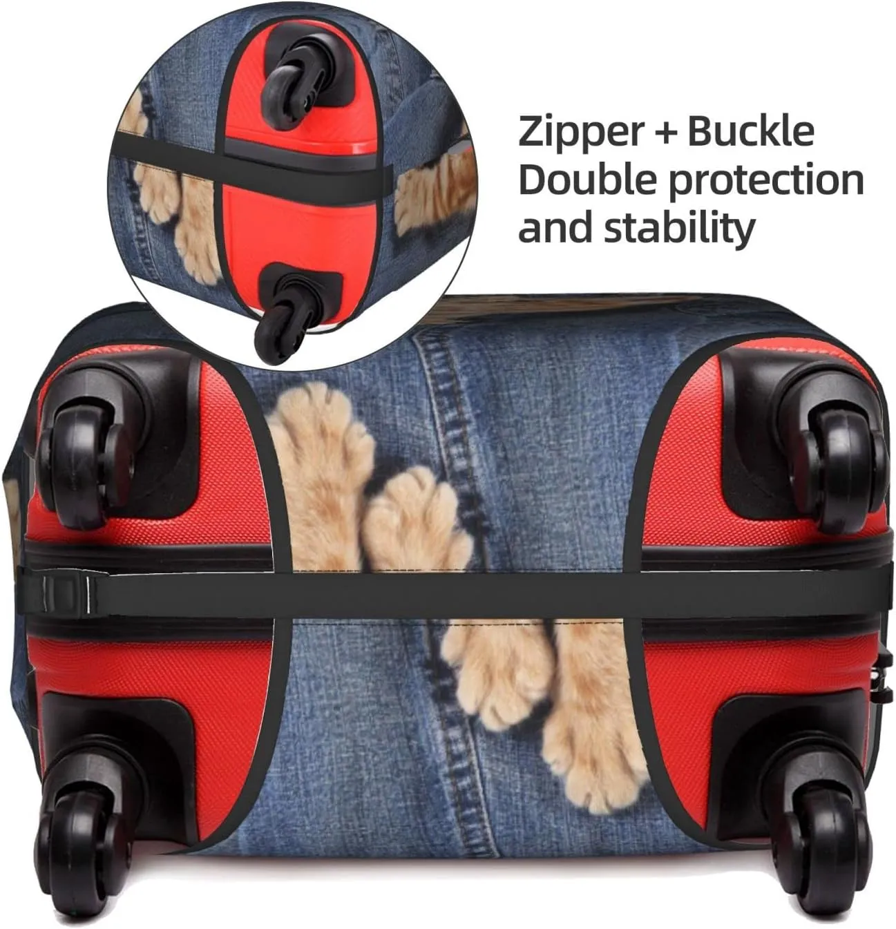 Cat Kitten Playing in Jeans Pocket Travel Luggage Cover Fits 18-32 Inch Luggage, Stretch Suitcase Cover Protector with Concealed Zipper for Wheeled Suitcase Tsa Approved