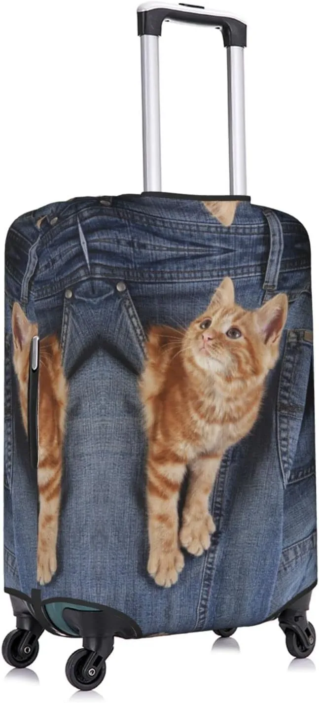 Cat Kitten Playing in Jeans Pocket Travel Luggage Cover Fits 18-32 Inch Luggage, Stretch Suitcase Cover Protector with Concealed Zipper for Wheeled Suitcase Tsa Approved