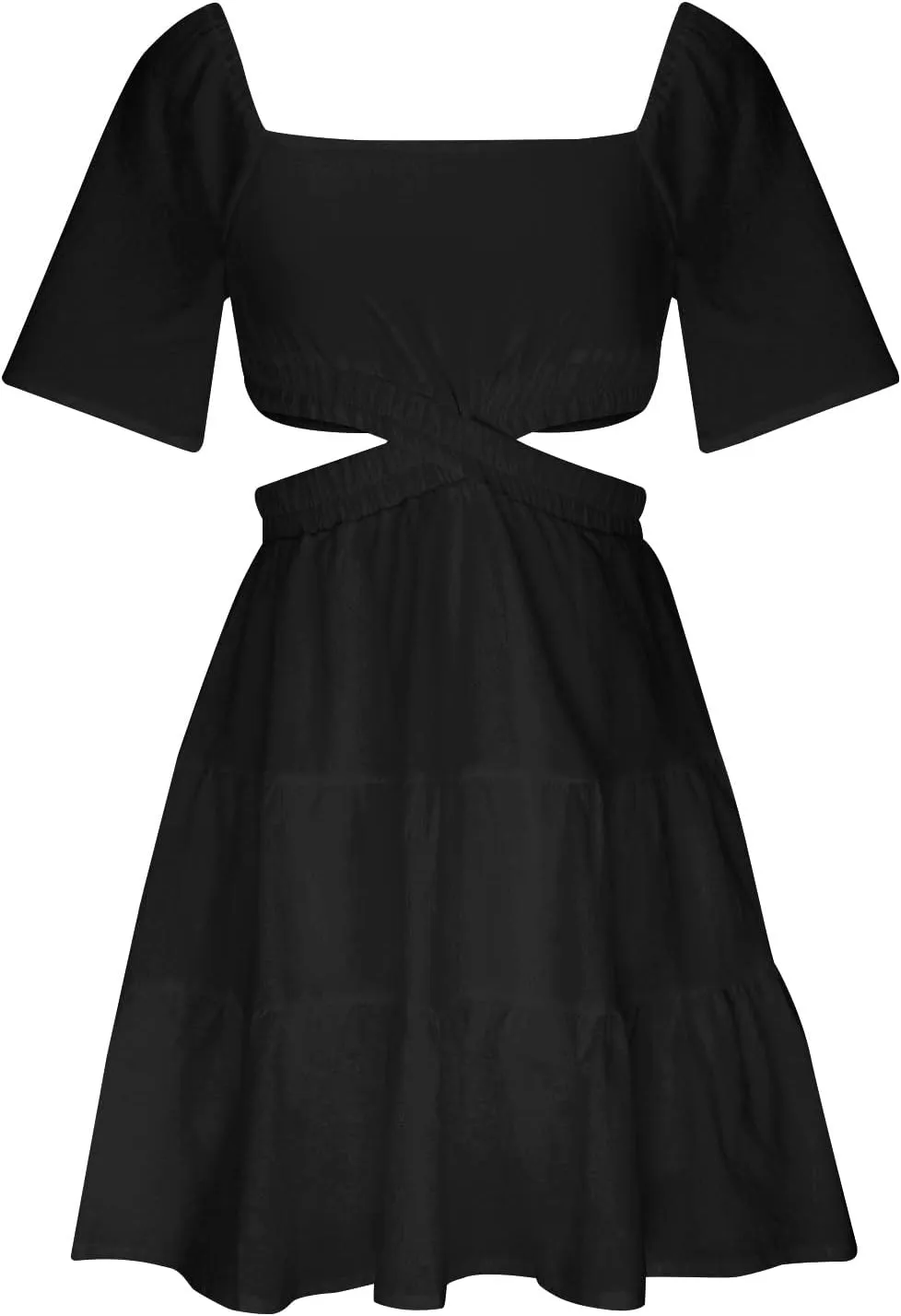 Ceboyel Women Square Neck Short Dress Cutout Tiered Summer Dresses Ruffle Casual Cute Mini Dress Vacation Outfits 2023