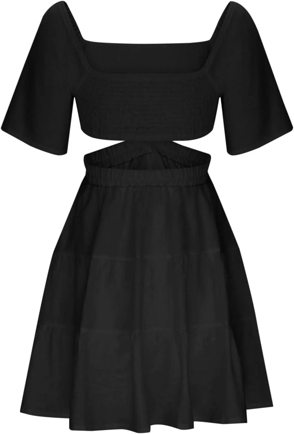 Ceboyel Women Square Neck Short Dress Cutout Tiered Summer Dresses Ruffle Casual Cute Mini Dress Vacation Outfits 2023