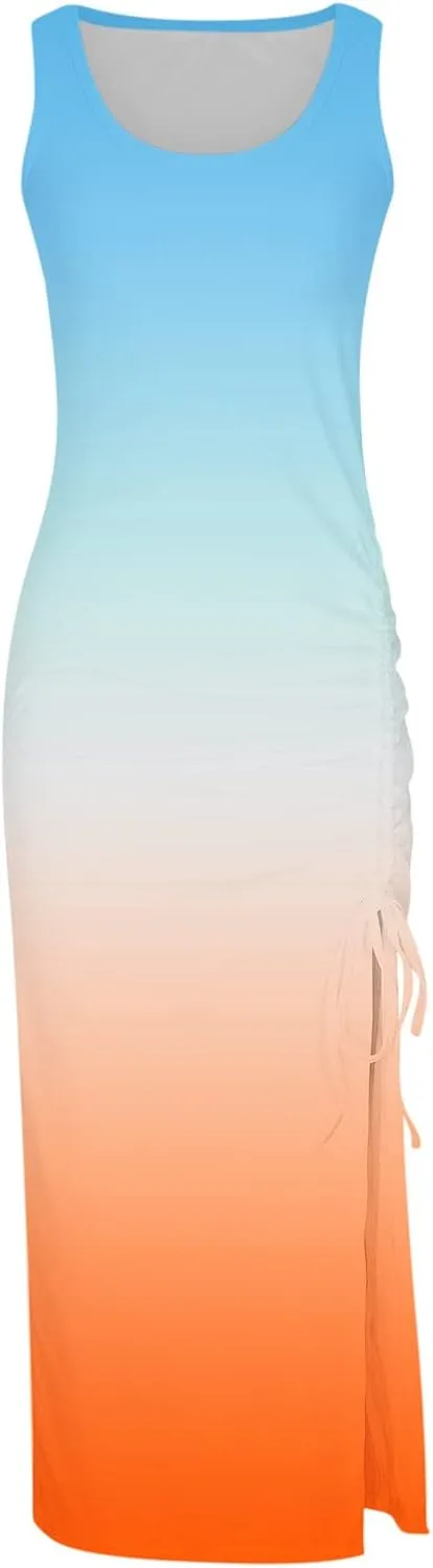 Ceboyel Womens Ribbed Tank Dress Bodycon Summer Dresses Split Casual Sun Dresses Trendy Sexy Maxi Long Sundresses 2023
