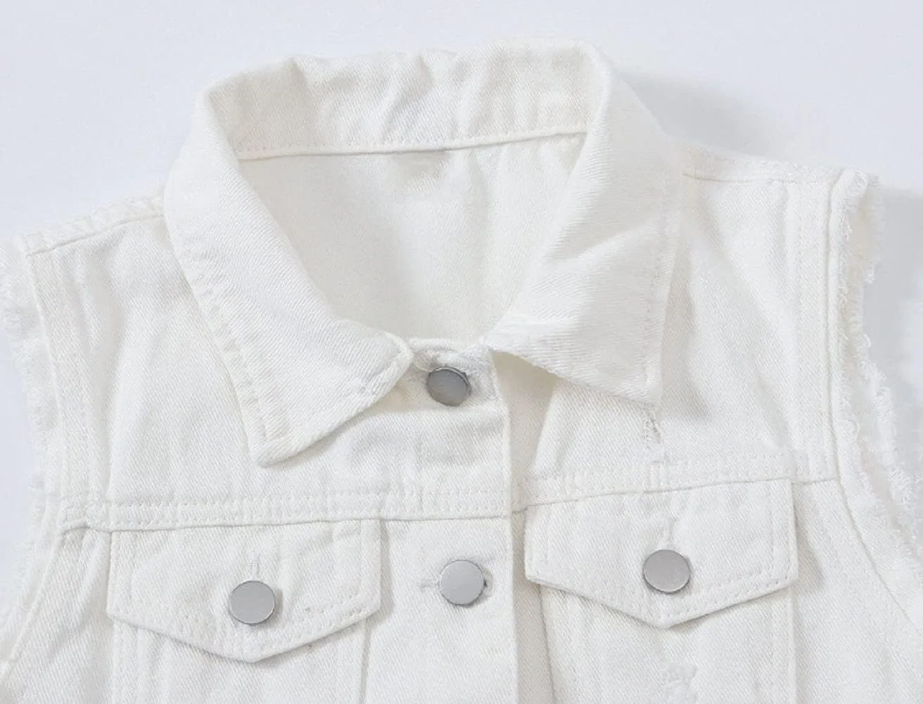 CHARTOU Women's Ripped Lapel Collar Button Up Sleeveless Frayed Denim Vest Jacket