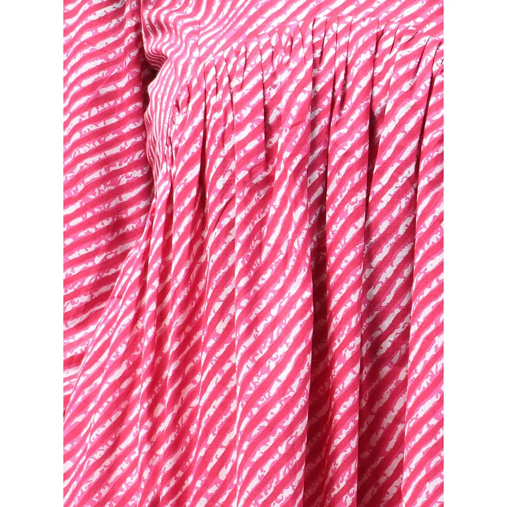 CHARUKRITI Magenta Cotton Leheriya Print Kurta with Pant & Dupatta (Set of 3)