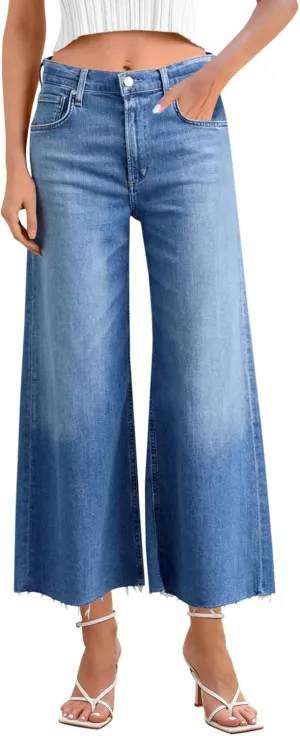 Cicy Bell Womens Cropped Wide Leg Jeans High Waisted Stretchy Flare Jeans Boyfriend Baggy Ankle Denim Pants with Pockets