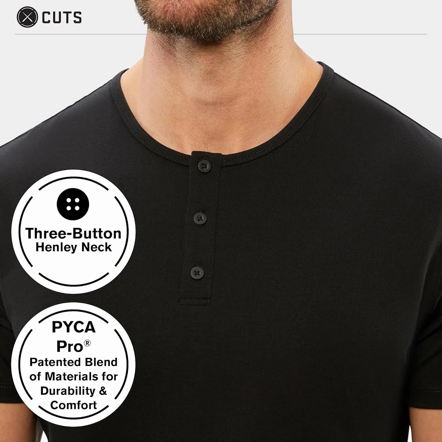 Clothing Men's Premium AO Henley Casual Short Sleeve T-Shirt | Classic Curve-Hem | PYCA Pro Soft Fabric