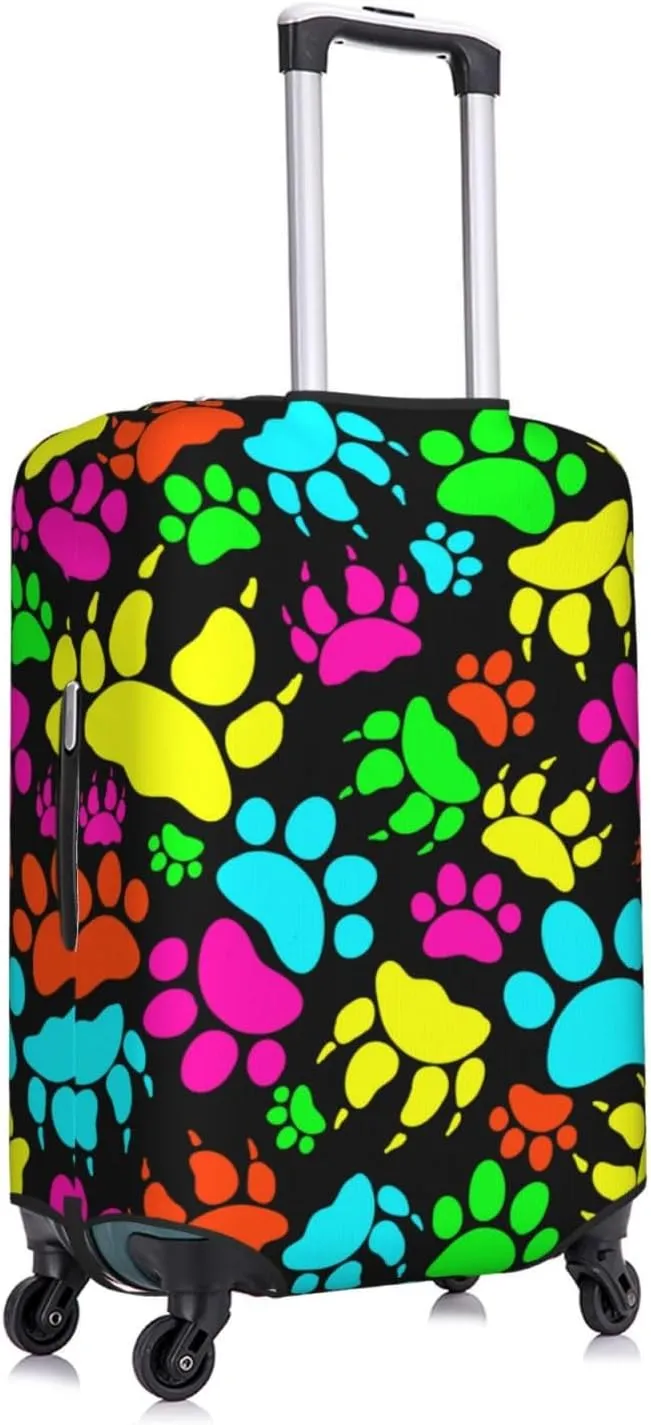 Colorful Dogs Paws Elastic Suitcase Cover Scratch Resistant Luggage Case Travel Luggage Protector for Men Women S 18-21 inch