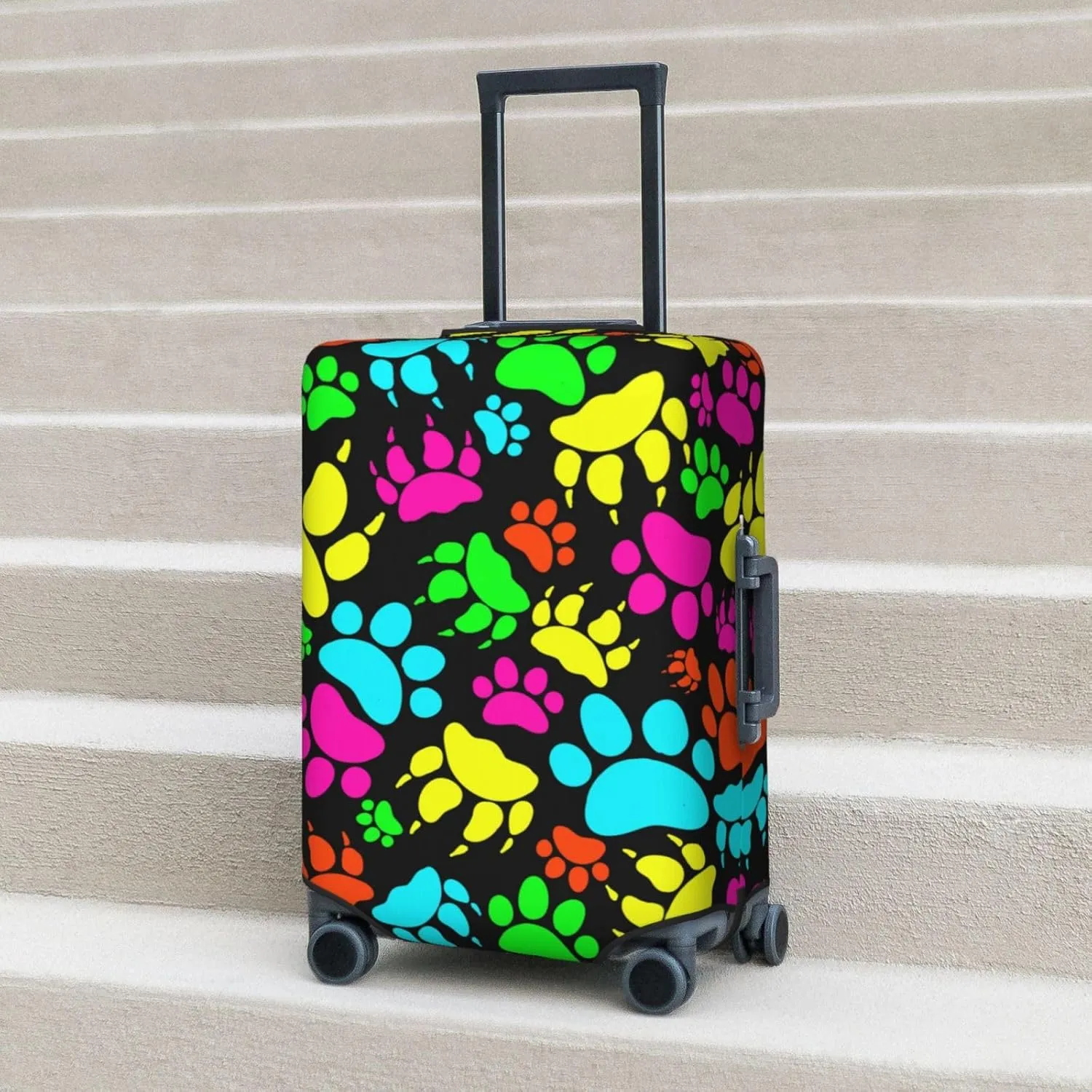 Colorful Dogs Paws Elastic Suitcase Cover Scratch Resistant Luggage Case Travel Luggage Protector for Men Women S 18-21 inch