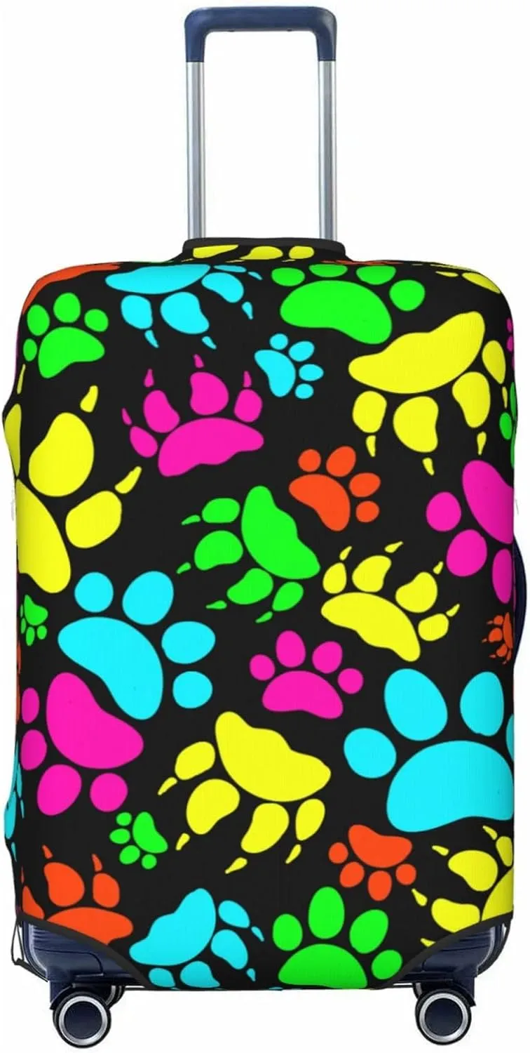 Colorful Dogs Paws Elastic Suitcase Cover Scratch Resistant Luggage Case Travel Luggage Protector for Men Women S 18-21 inch