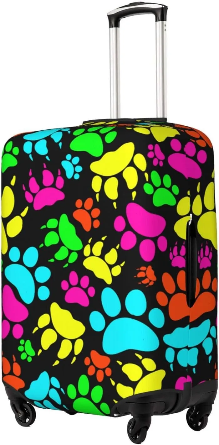 Colorful Dogs Paws Elastic Suitcase Cover Scratch Resistant Luggage Case Travel Luggage Protector for Men Women S 18-21 inch