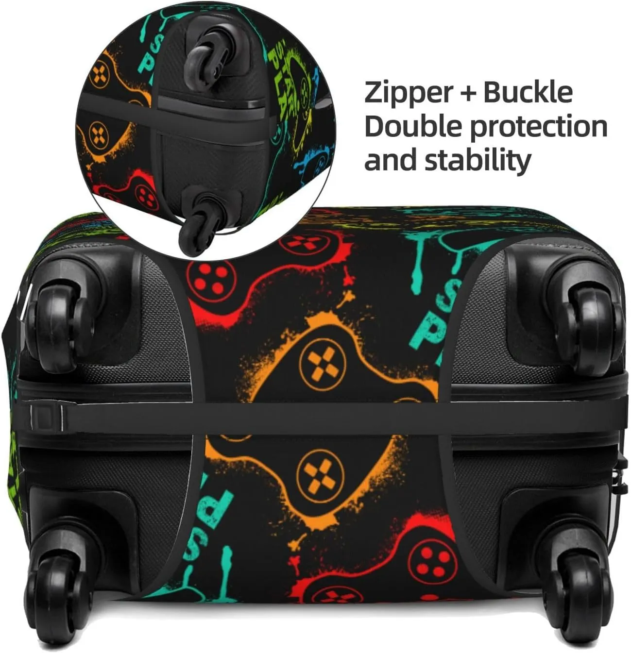 Colorful Game Joystick Luggage Suitcase Covers Elastic Washable Fashionable And Cool Luggage Protector Travel Suitcase Protective Cover For Kid And Adult, M (Fit 22-24 Inch Luggage)