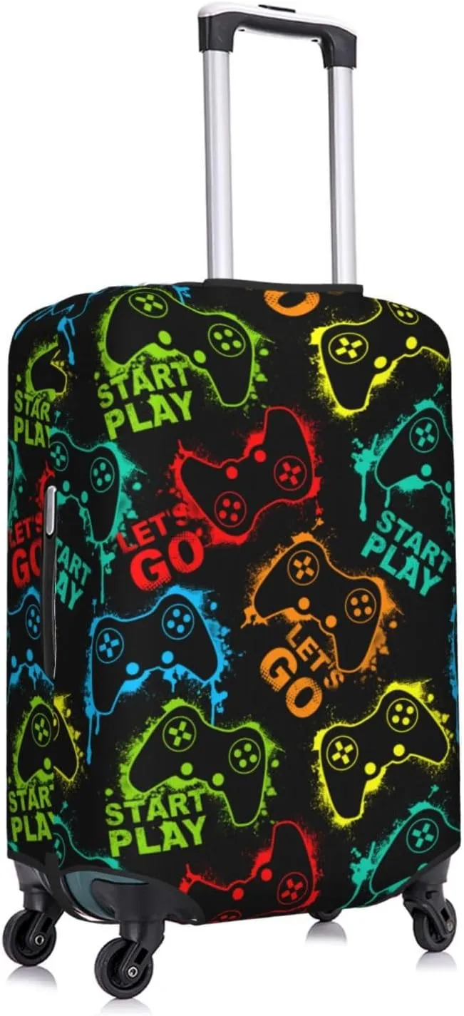 Colorful Game Joystick Luggage Suitcase Covers Elastic Washable Fashionable And Cool Luggage Protector Travel Suitcase Protective Cover For Kid And Adult, M (Fit 22-24 Inch Luggage)