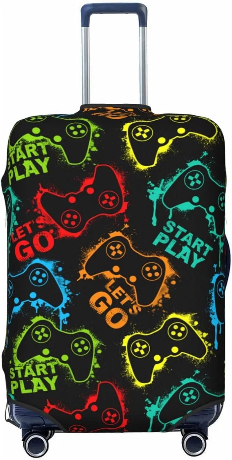 Colorful Game Joystick Luggage Suitcase Covers Elastic Washable Fashionable And Cool Luggage Protector Travel Suitcase Protective Cover For Kid And Adult, M (Fit 22-24 Inch Luggage)