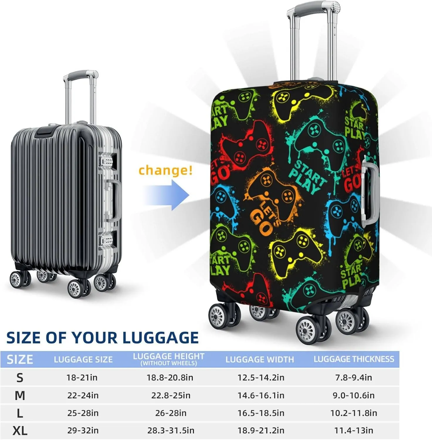 Colorful Game Joystick Luggage Suitcase Covers Elastic Washable Fashionable And Cool Luggage Protector Travel Suitcase Protective Cover For Kid And Adult, M (Fit 22-24 Inch Luggage)