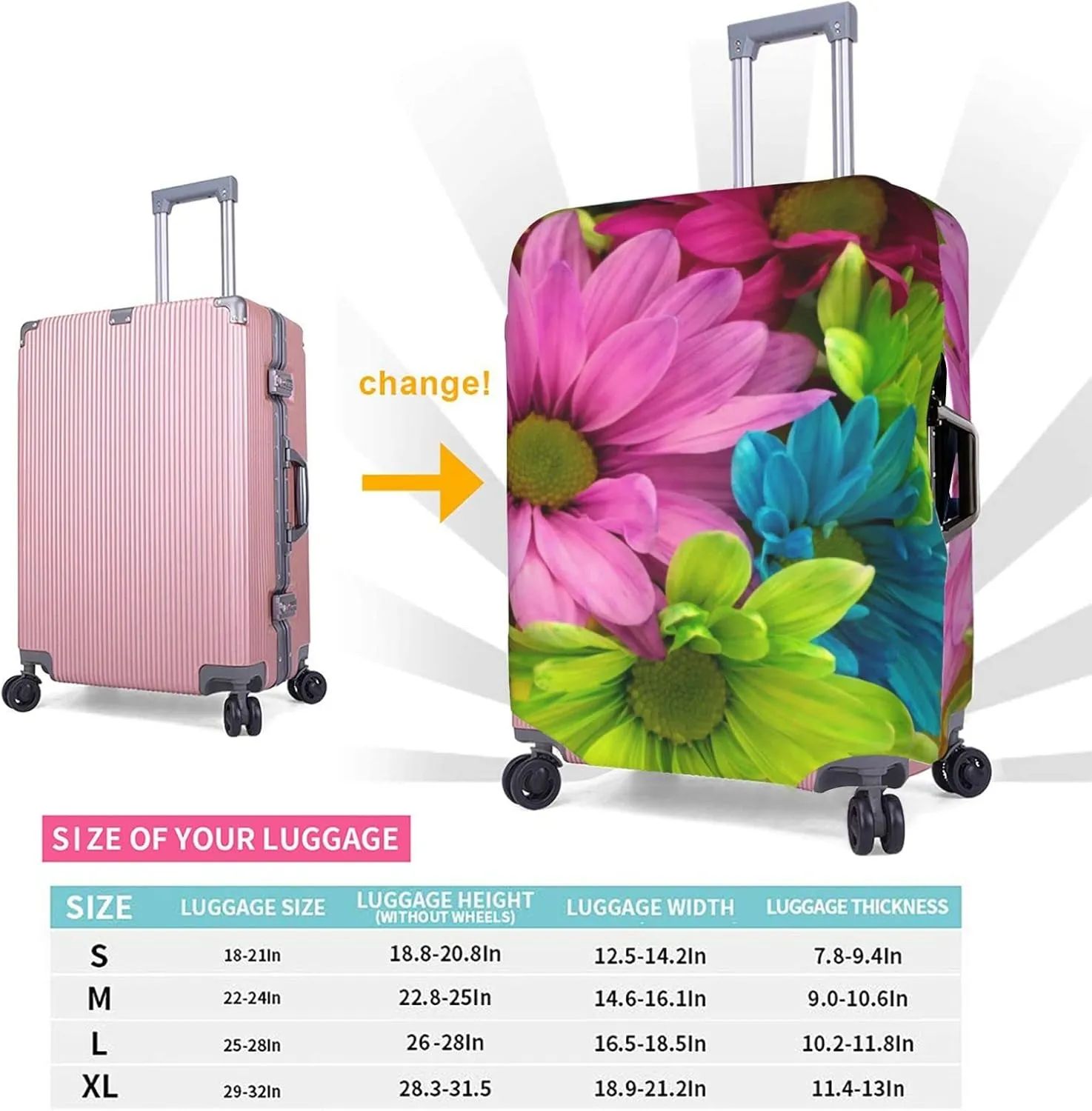 Colorful Sunflowers Travel Luggage Cover Fits 18-32 Inch Luggage, Elastic Suitcase Cover Protector with Concealed Zipper for Wheeled Suitcase Tsa Approved