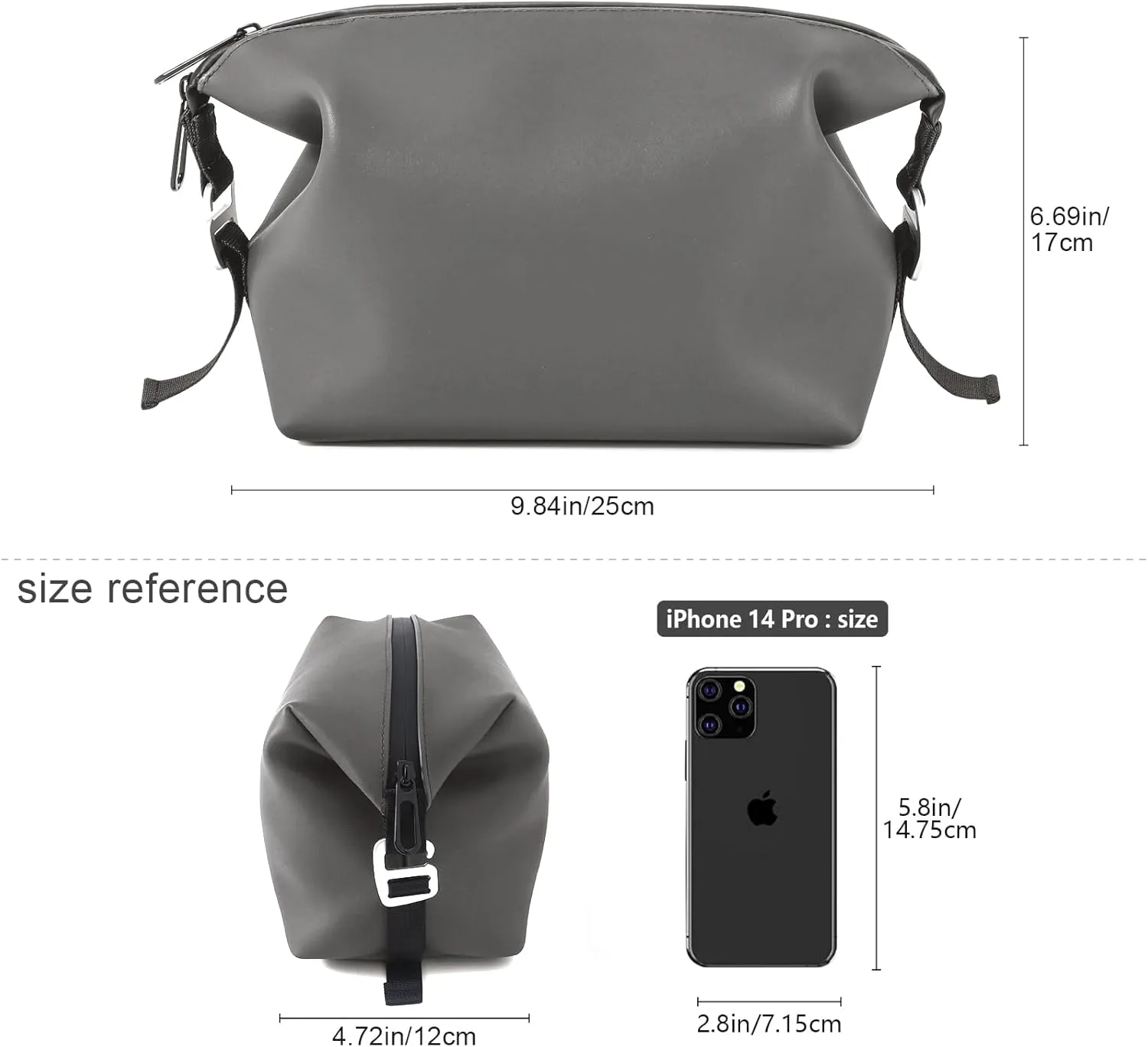 CONTAIL 6.5" 3L Silicone Toiletry Bag with 3 Mesh Pocket,Water-resistant Mens Dopp Kit,Foldable Shaving Bag for Toiletries Accessories,Grey