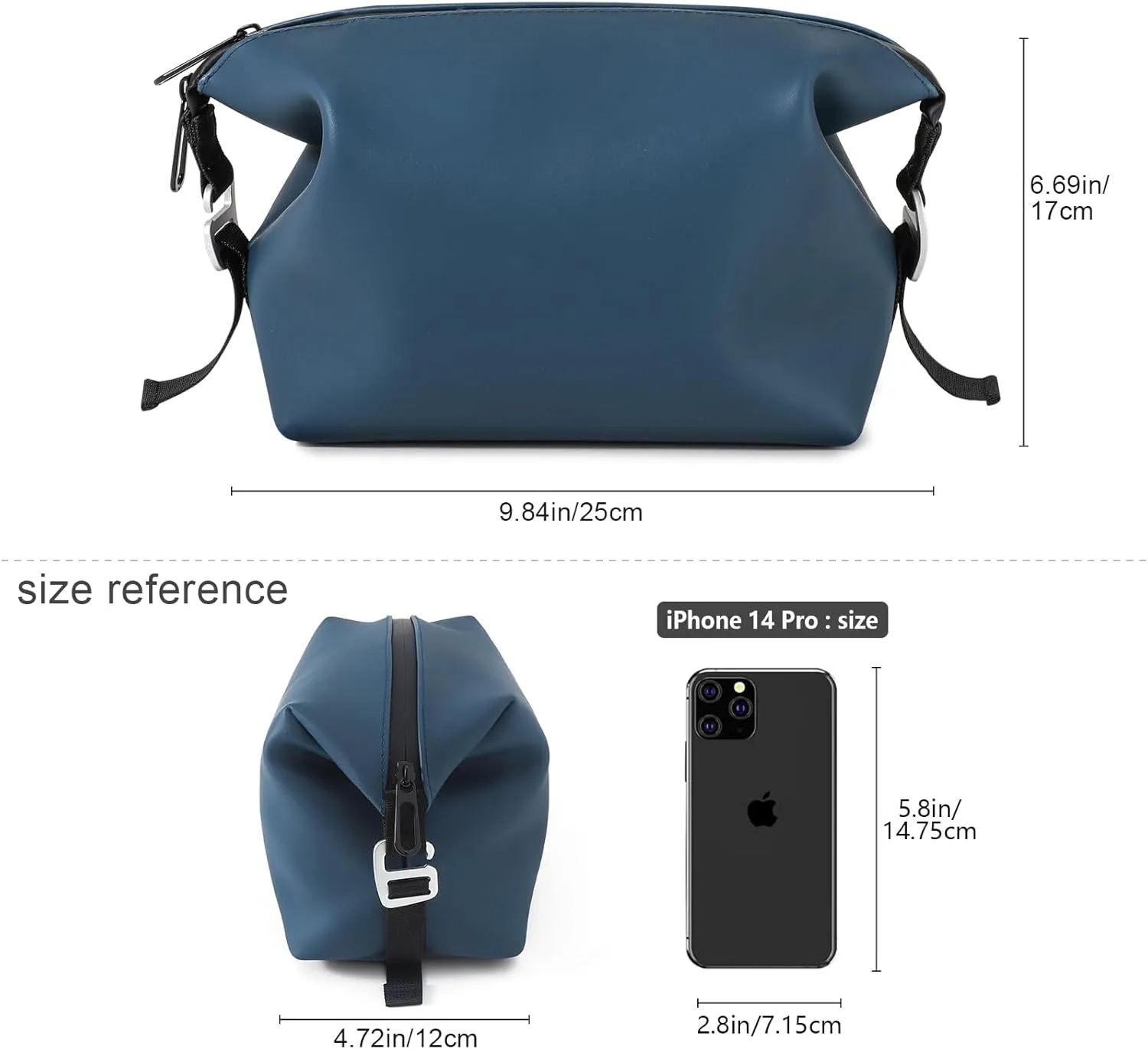 CONTAIL 6.5" 3L Silicone Toiletry Bag with 3 Mesh Pocket,Water-resistant Mens Dopp Kit,Foldable Shaving Bag for Toiletries Accessories,Navy Blue