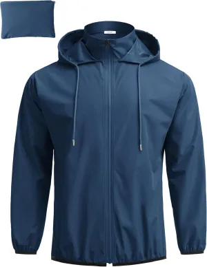 COOFANDY Men's Packable Rain Jacket Lightweight Waterproof Raincoat with Hood Travel Hiking Golf Windbreaker