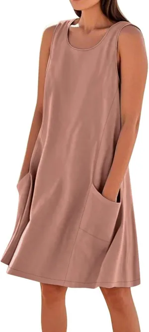 Cotton Linen Mini Dress for Women Summer Boho Beach Dresses Casual Sleeveless Sundress Solid Vacation Outfits 2025