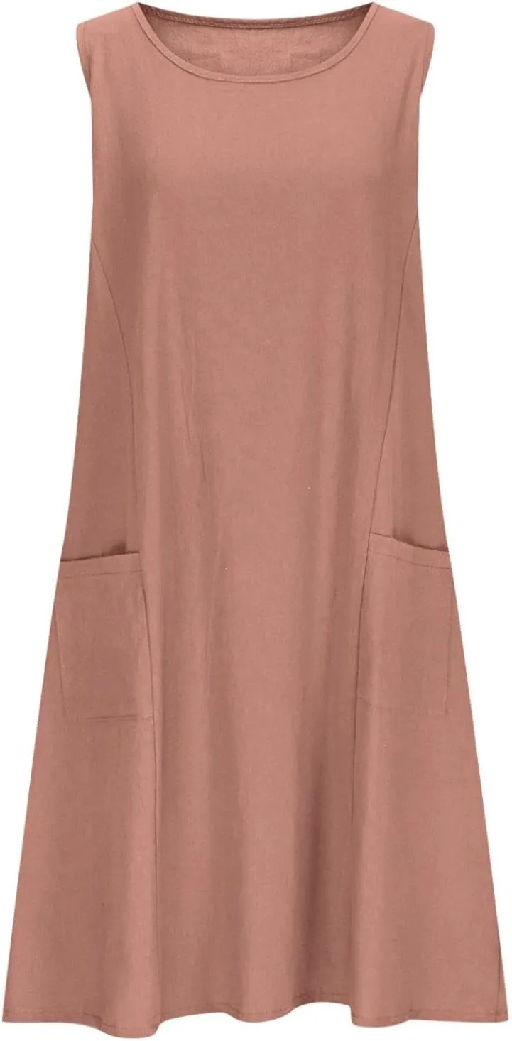 Cotton Linen Mini Dress for Women Summer Boho Beach Dresses Casual Sleeveless Sundress Solid Vacation Outfits 2025