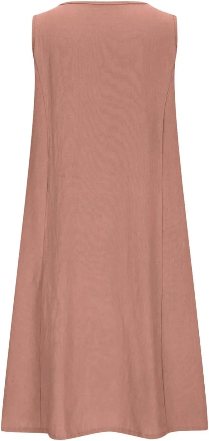 Cotton Linen Mini Dress for Women Summer Boho Beach Dresses Casual Sleeveless Sundress Solid Vacation Outfits 2025