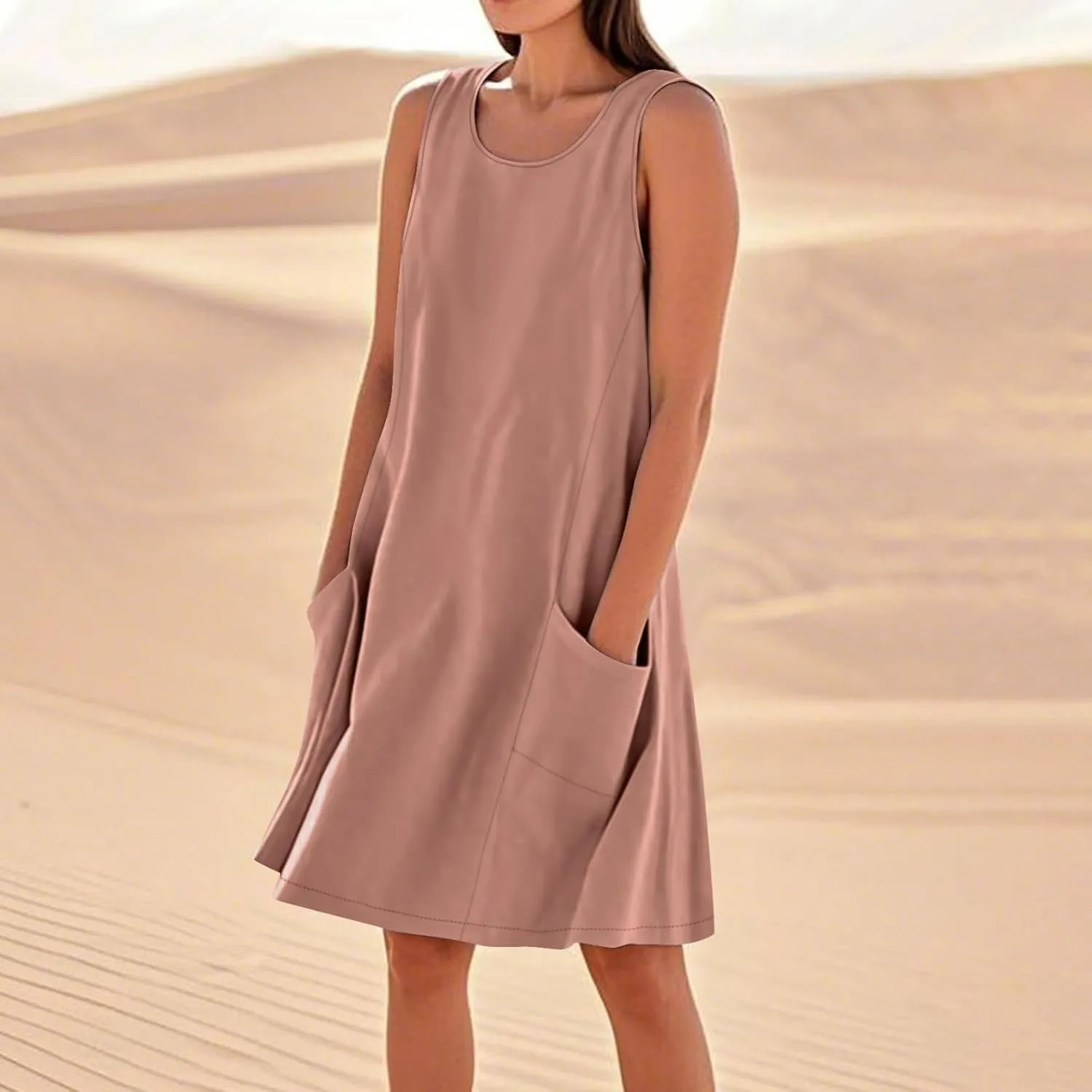 Cotton Linen Mini Dress for Women Summer Boho Beach Dresses Casual Sleeveless Sundress Solid Vacation Outfits 2025