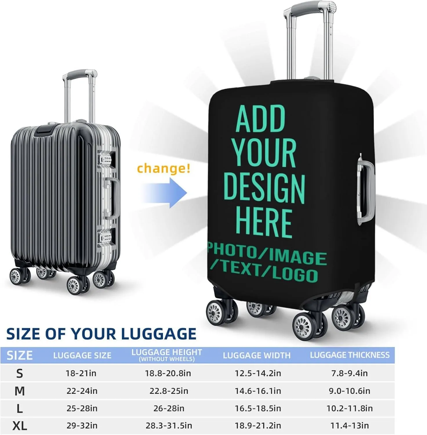 Custom Luggage Cover Personalized Travel Suitcase Protector Add Your Own Name Photo Text Elastic Washable Baggage Covers For Kid And Adult 4 Sizes