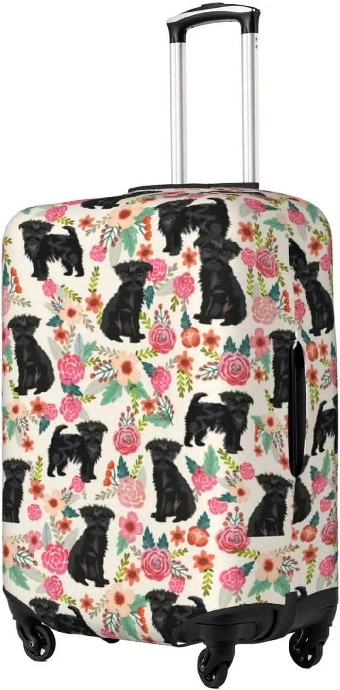 Cute Affenpinscher Dog Puppy Flowers Florals Print Travel Suitcase Protector Cover Elastic Washable Stretch Suitcase Protective Anti-Scratch Luggage Covers For Men Women Outdoor Travel Accessories
