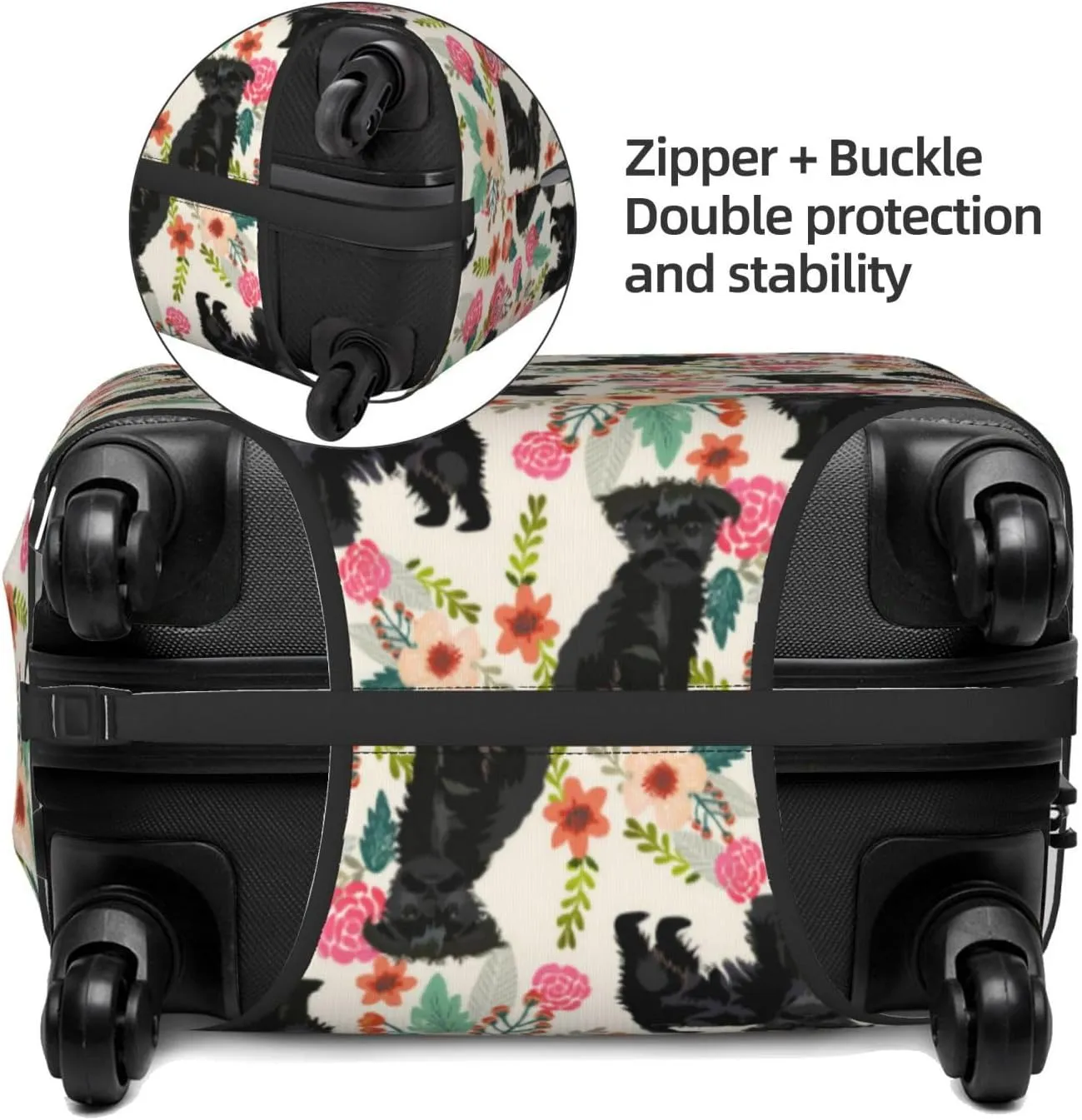 Cute Affenpinscher Dog Puppy Flowers Florals Print Travel Suitcase Protector Cover Elastic Washable Stretch Suitcase Protective Anti-Scratch Luggage Covers For Men Women Outdoor Travel Accessories