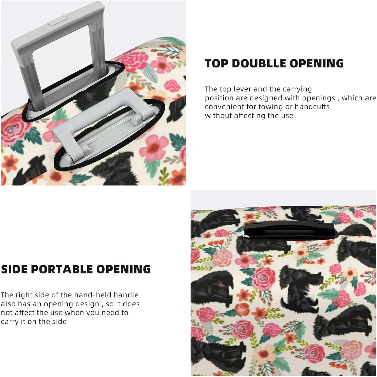Cute Affenpinscher Dog Puppy Flowers Florals Print Travel Suitcase Protector Cover Elastic Washable Stretch Suitcase Protective Anti-Scratch Luggage Covers For Men Women Outdoor Travel Accessories