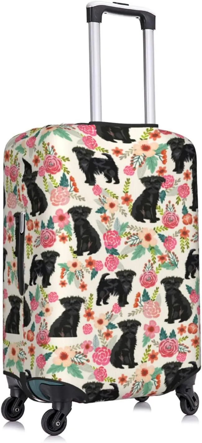 Cute Affenpinscher Dog Puppy Flowers Florals Print Travel Suitcase Protector Cover Elastic Washable Stretch Suitcase Protective Anti-Scratch Luggage Covers For Men Women Outdoor Travel Accessories