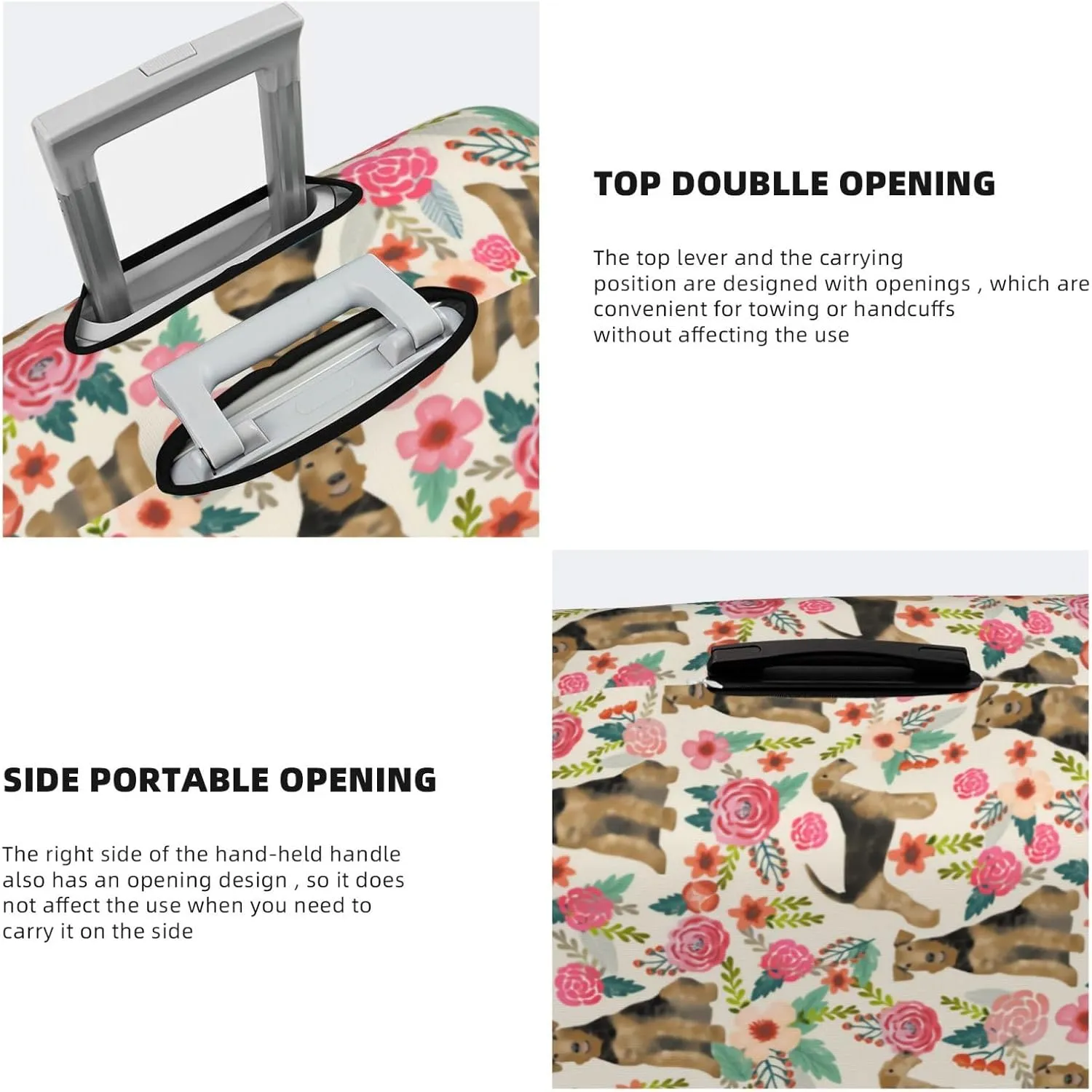 Cute Airedale Terrier Dog Puppy Flowers Florals Print Travel Suitcase Protector Cover Elastic Washable Stretch Suitcase Protective Anti-Scratch Luggage Covers For Men Women Outdoor Travel Accessories