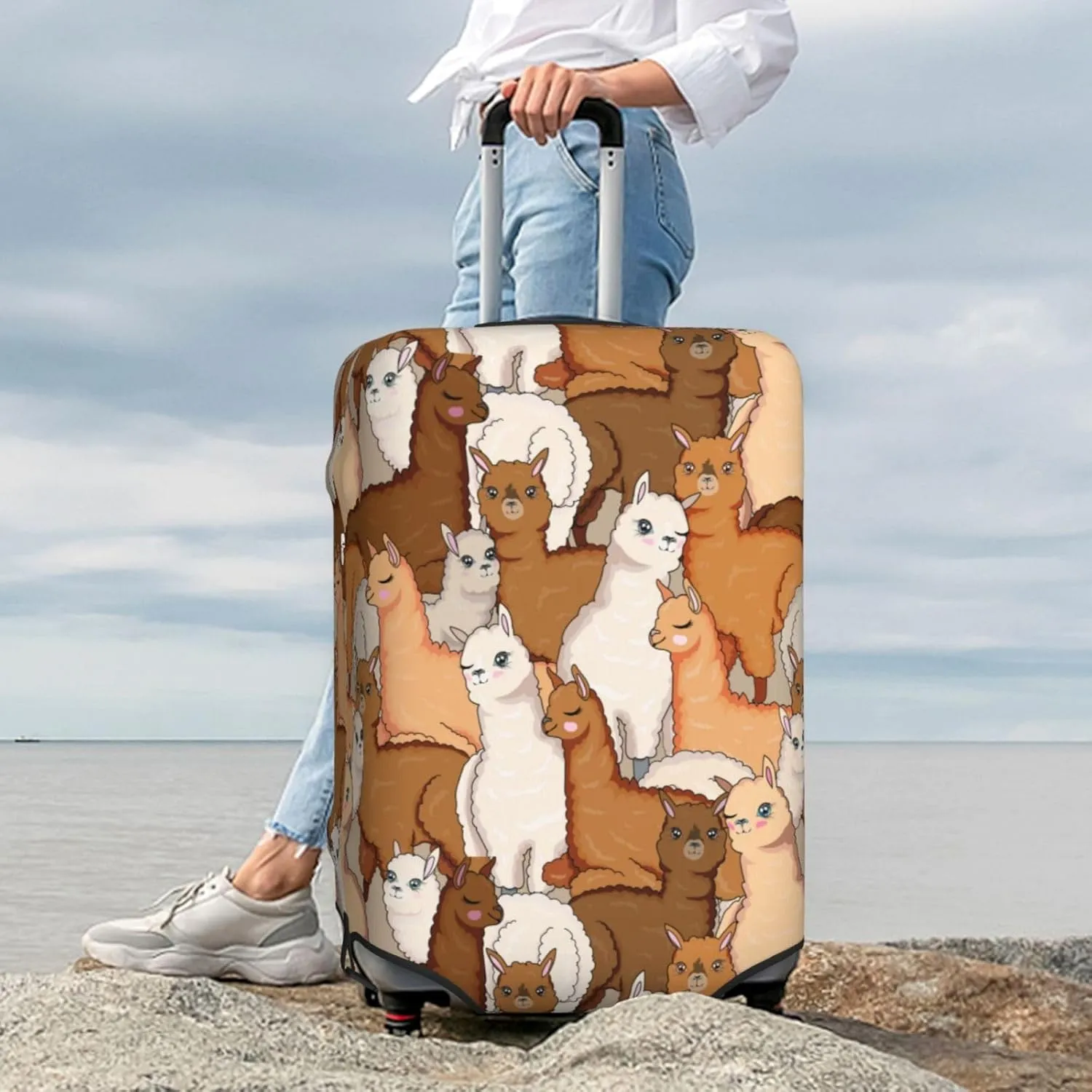 Cute Alpacas Luggage Suitcase Covers Elastic Washable Llama Luggage Protector Travel Suitcase Protective Cover For Kid And Adult, M (Fit 22-24 Inch Luggage)