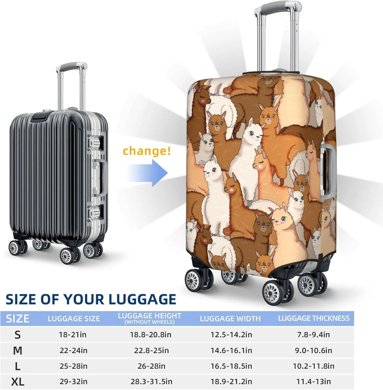 Cute Alpacas Luggage Suitcase Covers Elastic Washable Llama Luggage Protector Travel Suitcase Protective Cover For Kid And Adult, M (Fit 22-24 Inch Luggage)