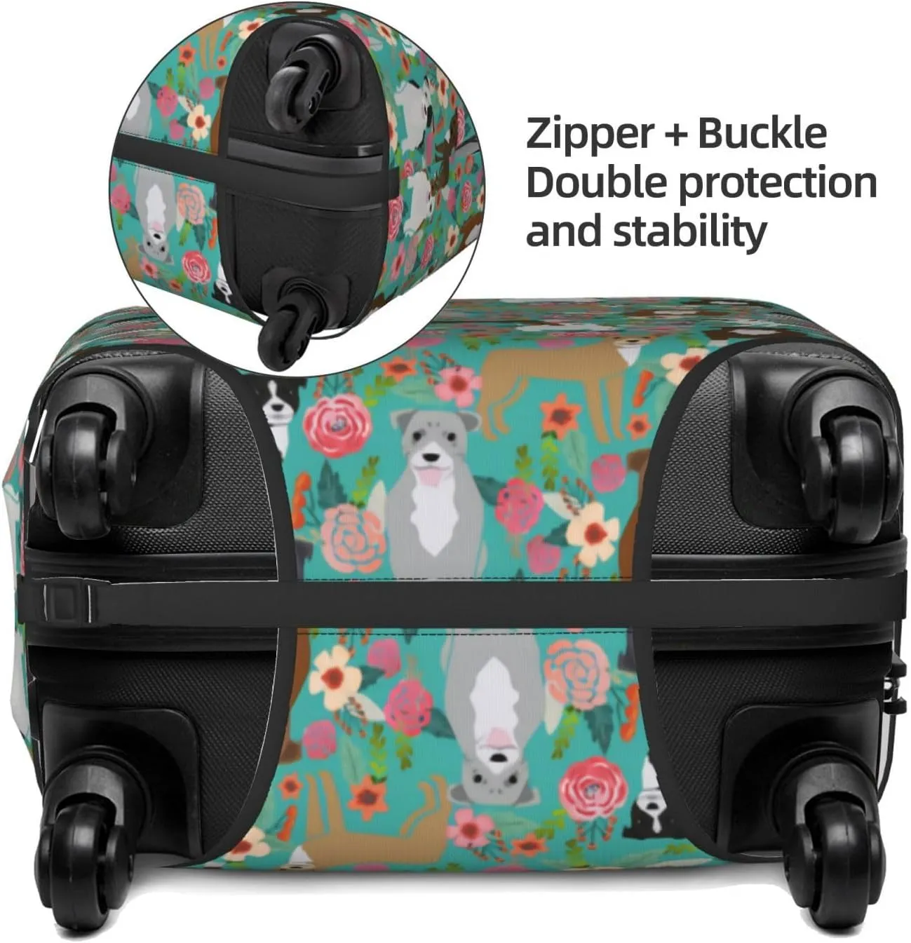 Cute American Pit Bull Terrier Dog Flower Floral Print Travel Suitcase Protector Cover Elastic Washable Stretch Suitcase Protective Anti-Scratch Luggage Covers For Men Women Outdoor Travel Accessories
