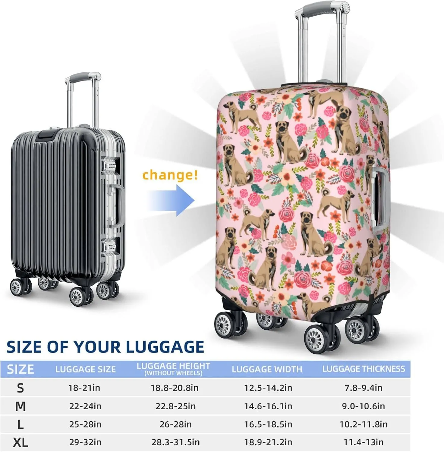 Cute Anatolian Shepherd Dog Puppy Flower Florals Print Travel Suitcase Protector Cover Elastic Washable Stretch Suitcase Protective Anti-Scratch Luggage Covers For Men Women Outdoor Travel Accessories