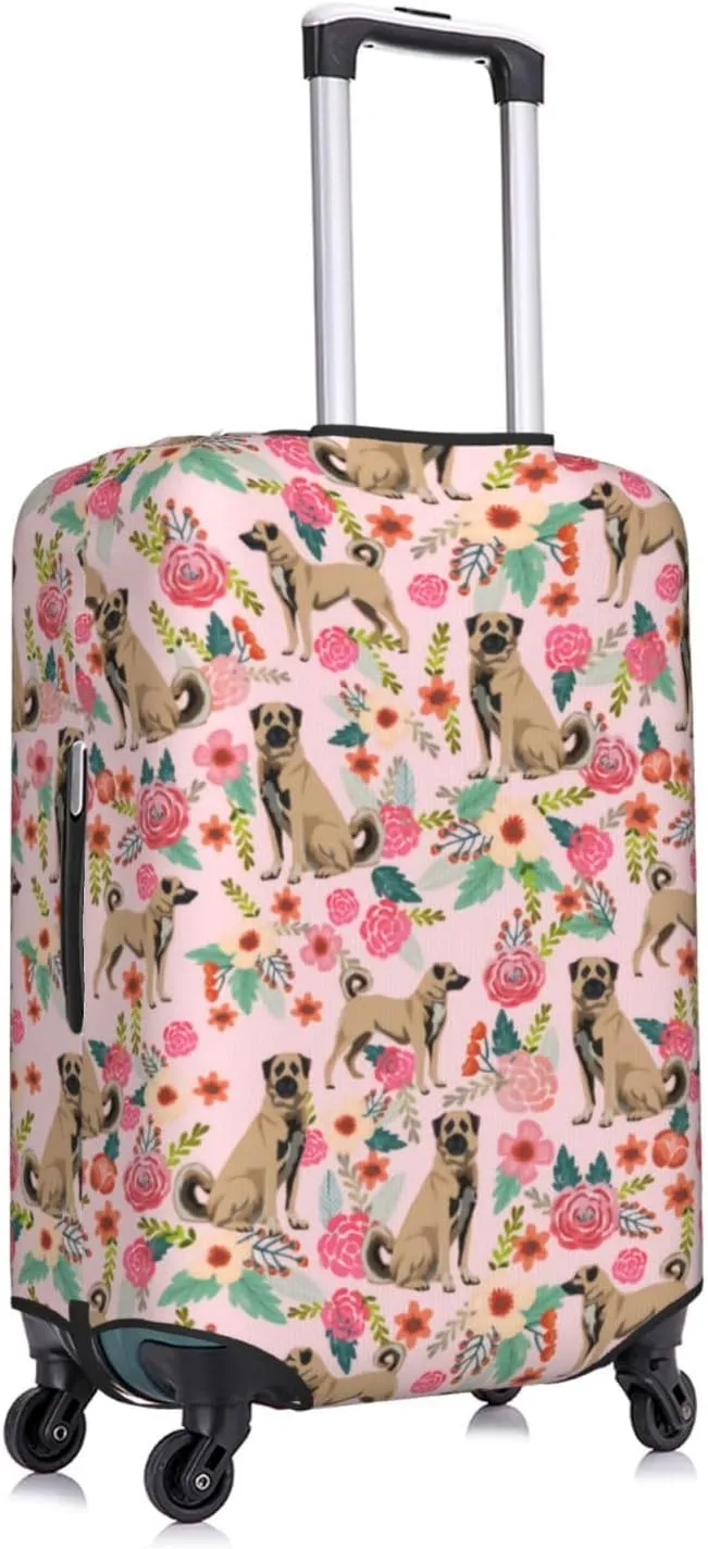 Cute Anatolian Shepherd Dog Puppy Flower Florals Print Travel Suitcase Protector Cover Elastic Washable Stretch Suitcase Protective Anti-Scratch Luggage Covers For Men Women Outdoor Travel Accessories