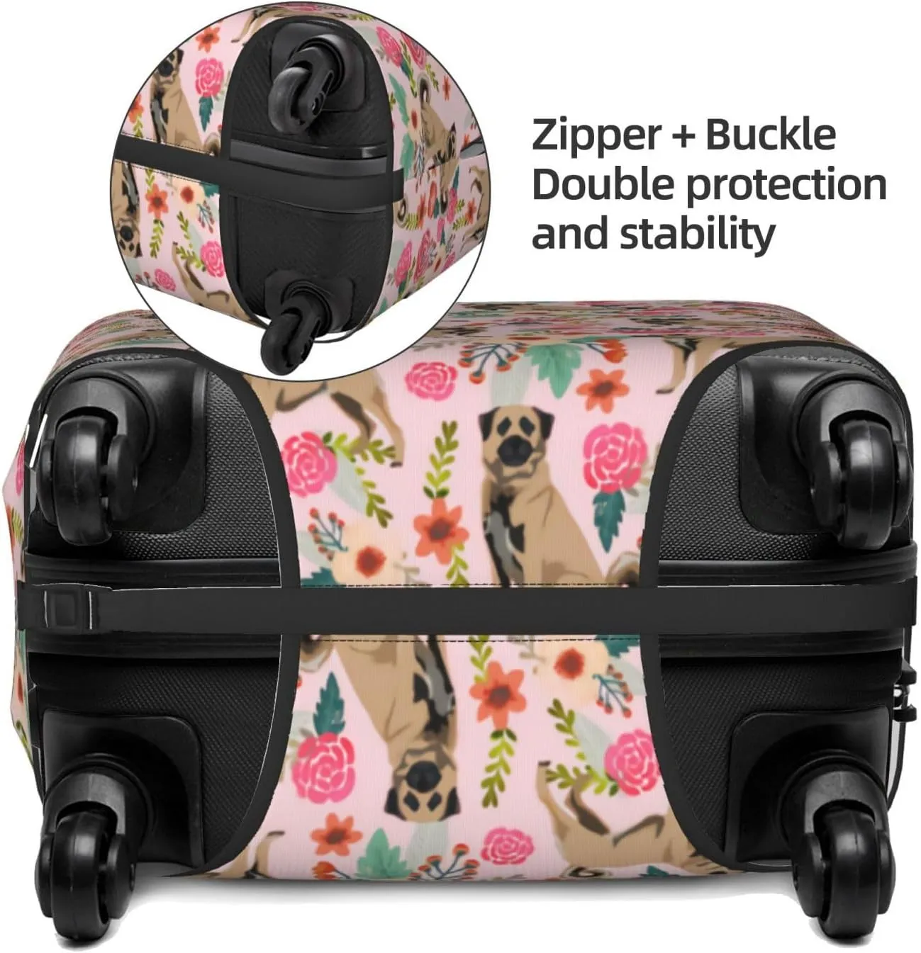 Cute Anatolian Shepherd Dog Puppy Flower Florals Print Travel Suitcase Protector Cover Elastic Washable Stretch Suitcase Protective Anti-Scratch Luggage Covers For Men Women Outdoor Travel Accessories
