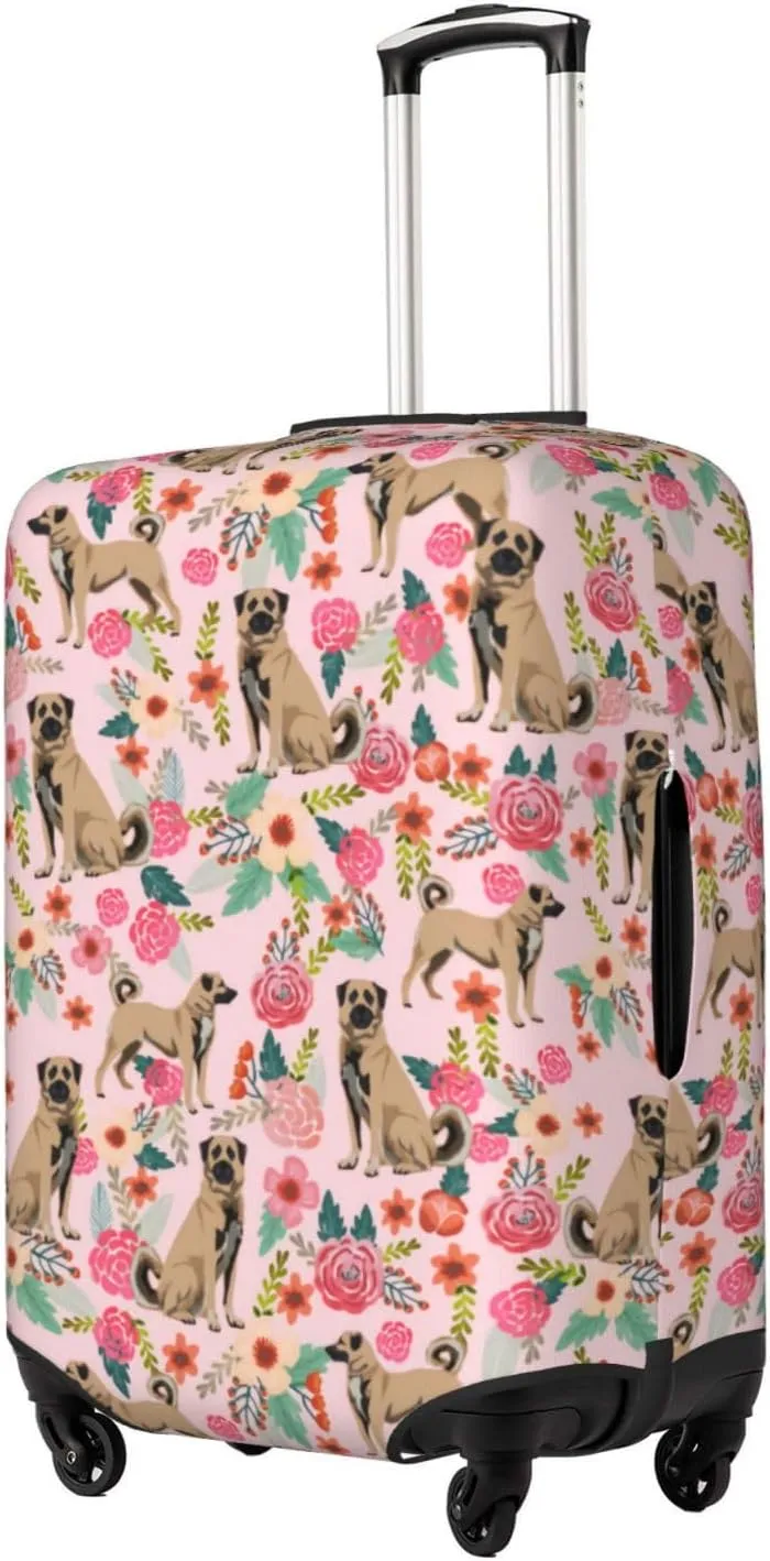 Cute Anatolian Shepherd Dog Puppy Flower Florals Print Travel Suitcase Protector Cover Elastic Washable Stretch Suitcase Protective Anti-Scratch Luggage Covers For Men Women Outdoor Travel Accessories